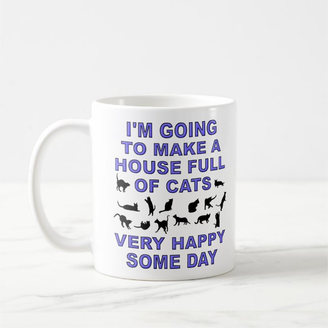 Hus Fullt Av Katter Rolig Kattdam Mugge Kaffemugg (Vänster)