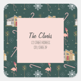 Hus Handflatan Träd Adress vid Rosan för julafton Fyrkantigt Klistermärke