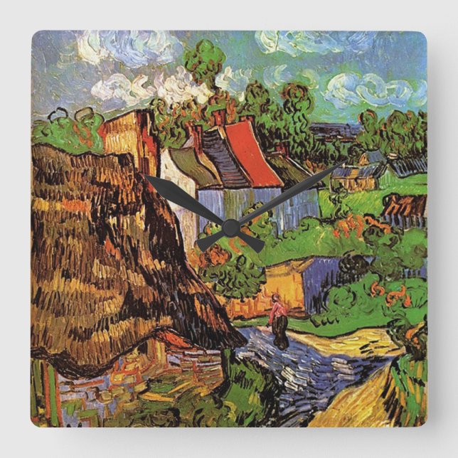 Hus i Auvers, konst av Vincent van Gogh. Fyrkantig Klocka (Framsida)