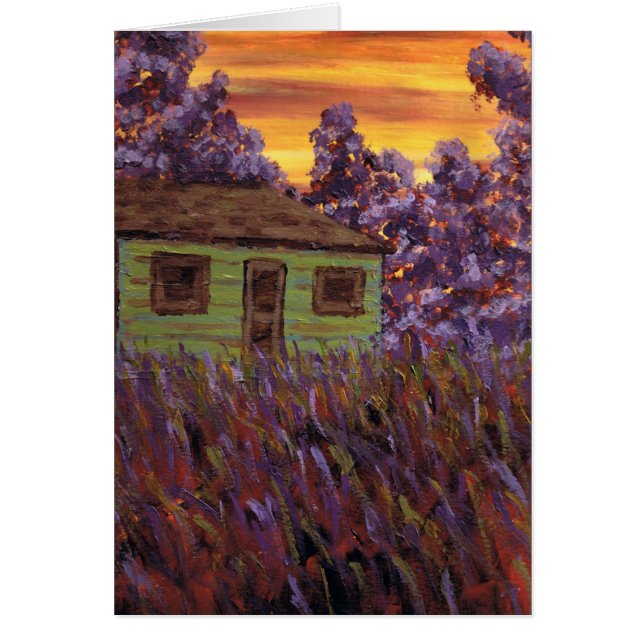 Hus i gräset hälsningskort (Framsidan)