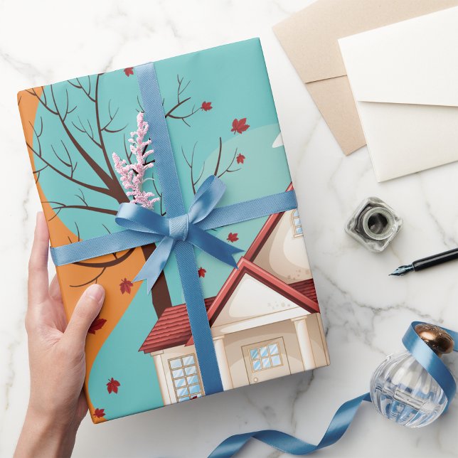 Hus i Papper radbrytning hösten Presentpapper (Skapare uppladdad)