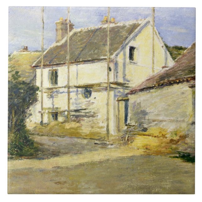 Hus med byggnadsställningar (Byggnad av Vintage) Kakelplatta (Framsidan)