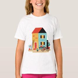 Hus med rött och svart tak t shirt