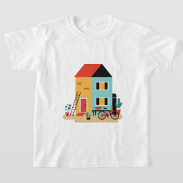 Hus med rött och svart tak t shirt
