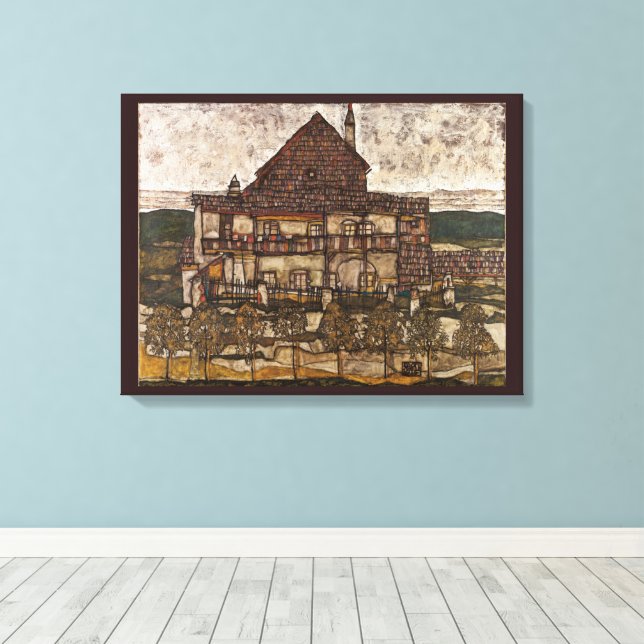 Hus med spån tak av Egon Schiele Canvastryck (Insitu (trägolv))