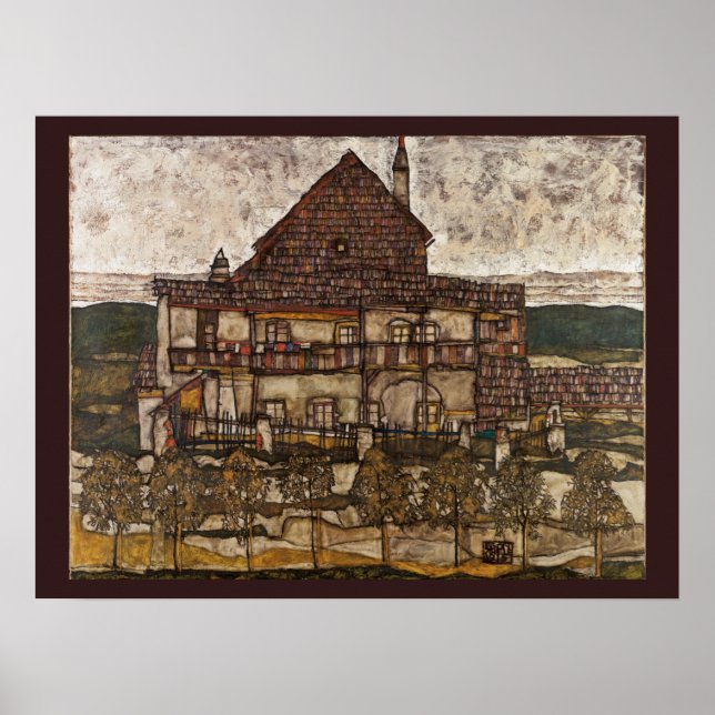 Hus med spån tak av Egon Schiele Poster (Framsidan)