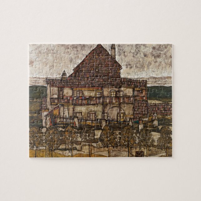 Hus med spån tak av Egon Schiele Pussel (Horisontell)