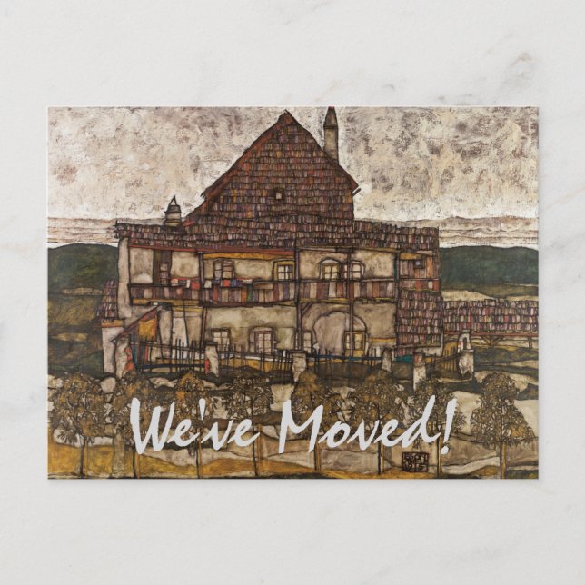Hus med spånad tak av Schiele, Adressändring Meddelande Vykort (Framsida)