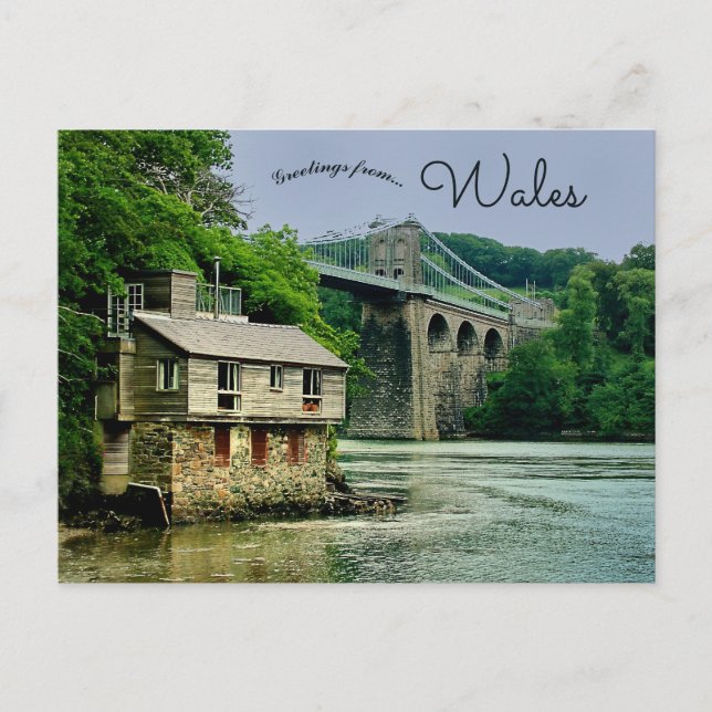 Hus med Telfords Menai Bridge i Wales Vykort (Framsida)