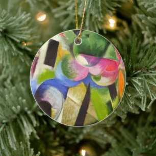 Hus med träd av Franz Marc, Vintage finkonst Julgransprydnad Keramik