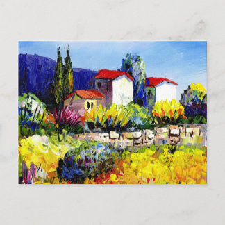 Hus med trädgårdsfärglös roligt för oljemålning vykort