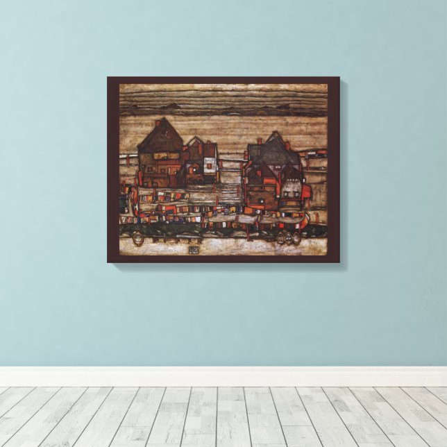 Hus med tvätt av Egon Schiele Canvastryck (Insitu (trägolv))
