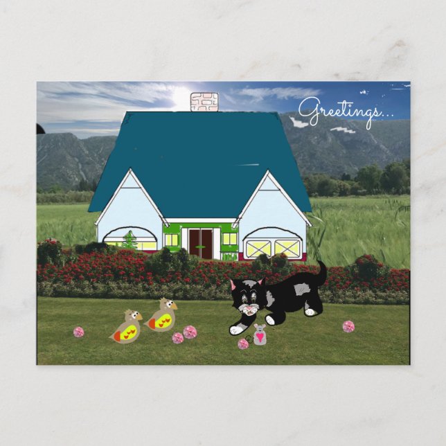 Hus med vykort för djurscen (Framsida)