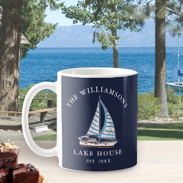 Hus Nautical Boat Navy Blue Family Namn Sjö Kaffemugg