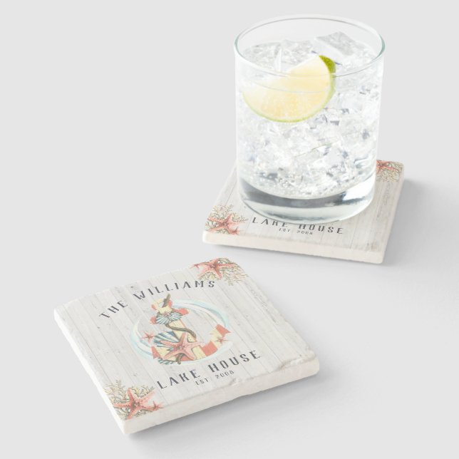 Hus Nautical Coastal Beach House | Rustic Anchor Stenunderlägg (Sidan)