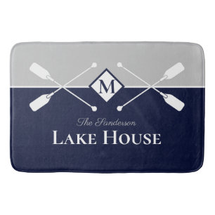 Hus Navy Blue Grått Monogram Paddle Sjö Badrumsmatta
