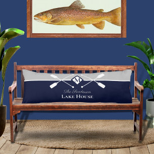 Hus Navy Blue Grått Monogram Paddle Sjö Kroppskudde