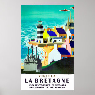 Hus och fyr på Bretagne kusten, Frankrike Poster