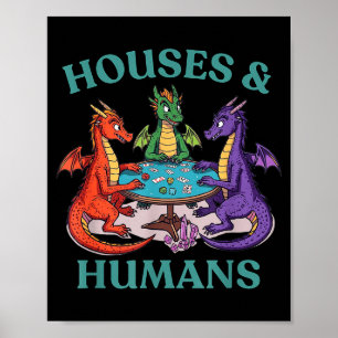 Hus Och Människor Drak Bordsdatorspel Fantasy Paro Poster