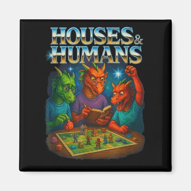 Hus Och Människor Roligt Spelande Rpg Spelare Män  Magnet (Framsidan)
