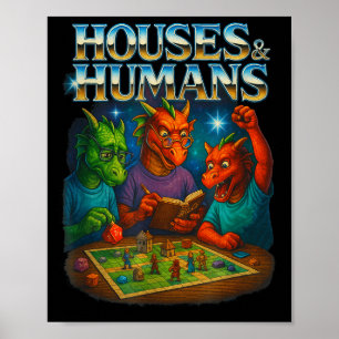 Hus Och Människor Roligt Spelande Rpg Spelare Män Poster