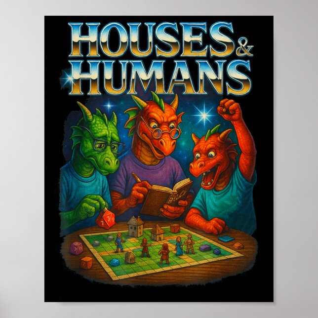 Hus Och Människor Roligt Spelande Rpg Spelare Män  Poster (Framsidan)