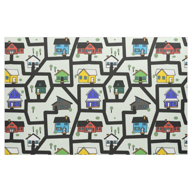 hus- och vägmönster tyg (Fat Quarter)