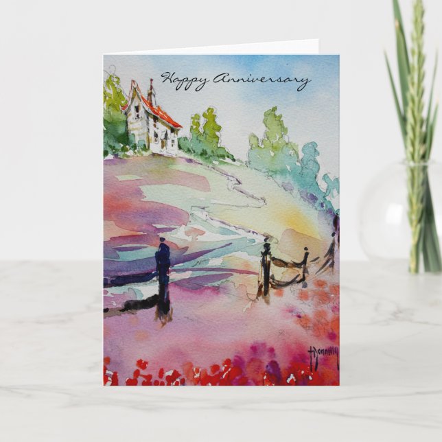 Hus på det lyckliga årsdagkortet för backe kort (Framsida)