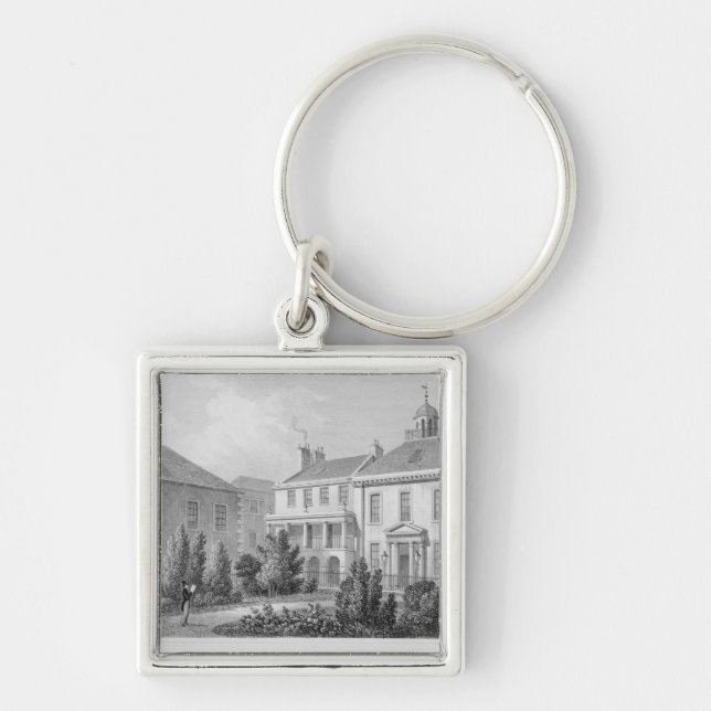 Hus på kirurgar kvadrerar, Edinburgh Fyrkantig Silverfärgad Nyckelring (Framsidan)