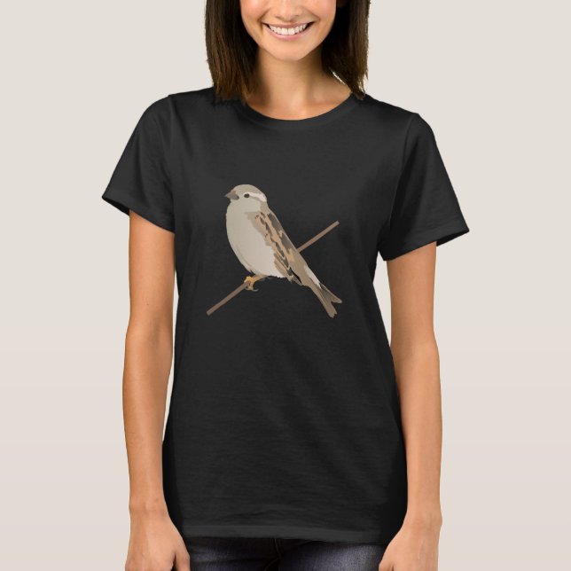 Hus Sparrow Bird på en twig T Shirt (Framsida)