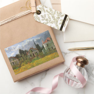 Hus vid Argenteuil av Claude Monet, Vintage Art Rektangulärt Klistermärke
