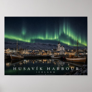 Húsavík Bay Båtar Island A4 Poster