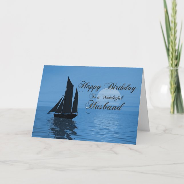 Husband, a moonlight yacht birthday card kort (Framsida)