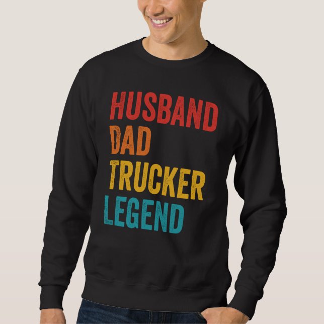 Husband Dad Trucker Legend  Truck Driver Trucking  Lång Ärmad Tröja (Framsida)