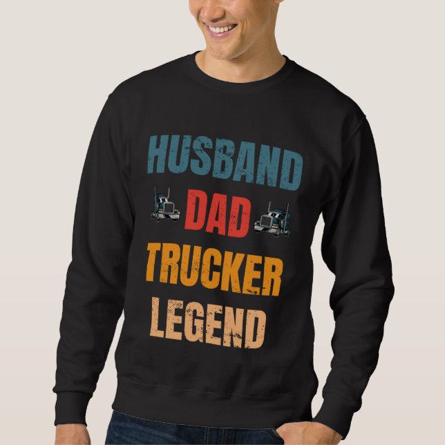 Husband Dad Trucker Legend  Trucker Dad Trucker Da Lång Ärmad Tröja (Framsida)
