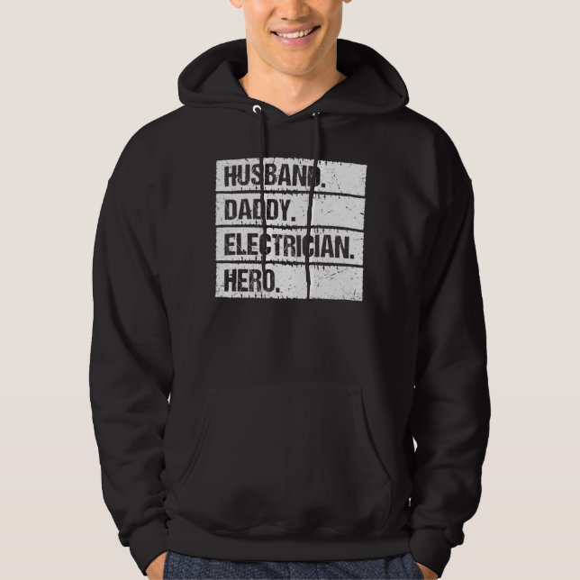 Husband Daddy Electrician Hero Lineman Electrical  Hoodie (Framsida)