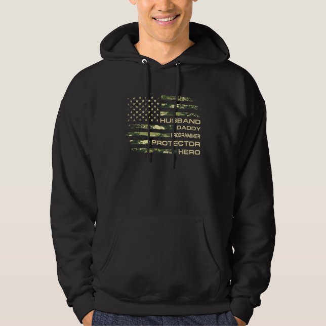 Husband Daddy Programmer Protector Father Day Camo Hoodie (Framsida)