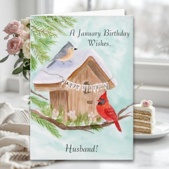 Husband  Happy January Birthday Birds Kort (Skapare uppladdad)