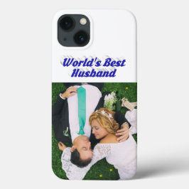 Husband Photo with blue text iPhone Case