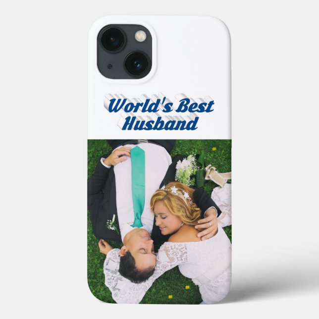 Husband Photo with sea blue text  iPhone Case (Baksida)