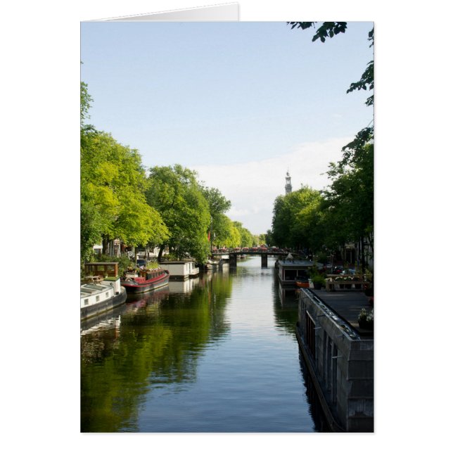 Husbåtar på Amsterdams kanal Hälsningskort (Framsidan)
