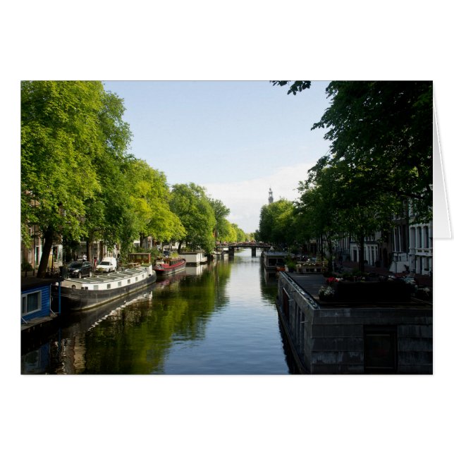 Husbåtar på Amsterdams kanal Hälsningskort (Framsidan Horizontal)