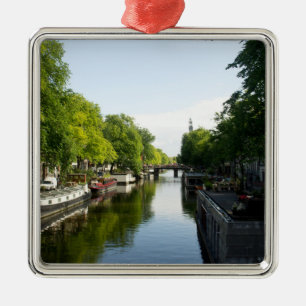 Husbåtar på Amsterdams kanal Julgransprydnad Metall