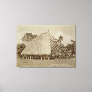Husbyggnad i Samoa, c.1875 (sepiafotoet) Canvastryck