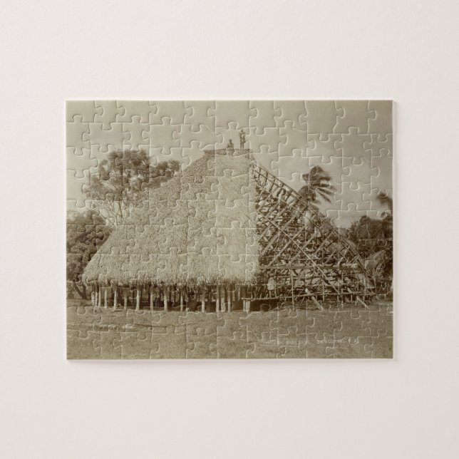 Husbyggnad i Samoa, c.1875 (sepiafotoet) Pussel (Horisontell)