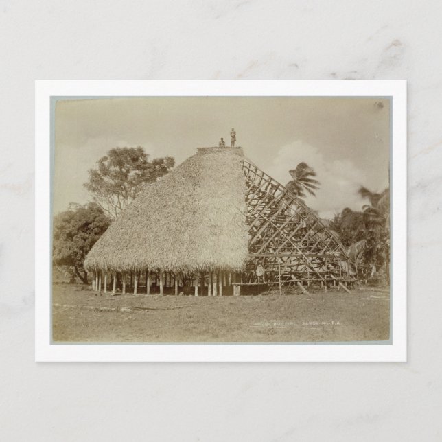 Husbyggnad på Samoa, c.1875 (sepia foto) Vykort (Framsida)