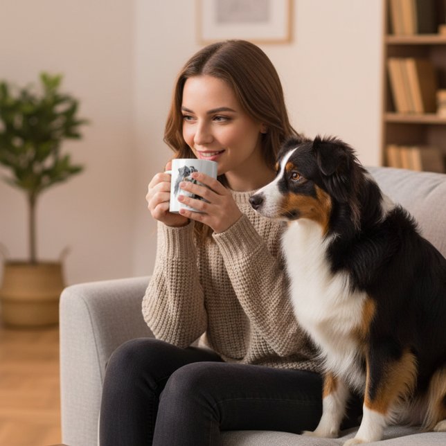   Husdjur Australian Shepherd Svart Akvarell Kaffemugg (Skapare uppladdad)