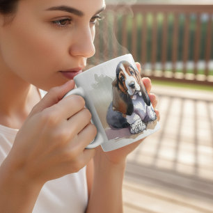 Husdjur Basset Hound Brun Akvarell Kaffemugg