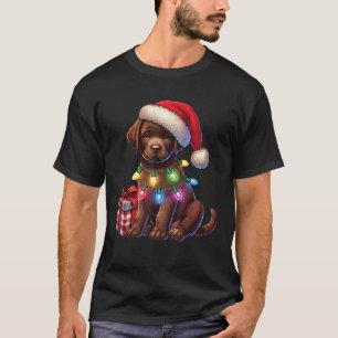 Husdjur Chokladbrun Labrador Hund Santa hatt Krist T Shirt