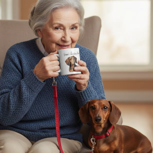 Husdjur Dachshund Bruna Mugg PERSONALISERA